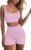 QINSEN Workout Sets for Women 2 Piece Seamless Ribbed Crop Tank High Waist Shorts Yoga Outfits