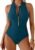 Aidonger Women’s Athletic Rash Guard One Piece Swimsuit Zipper Mock Neck Bathing Suit Slimming Racerback Swimwear