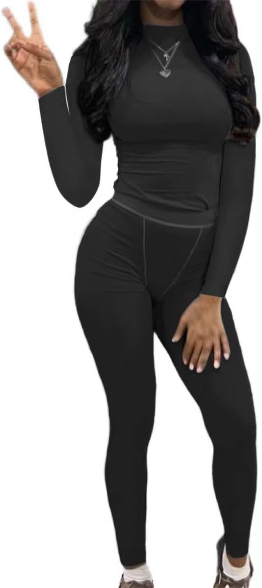 AYWA Women’s 2 Piece Outfits Ribbed Long Sleeve Fitted T-shirt High Waist Leggins Shorts Casual Matching set