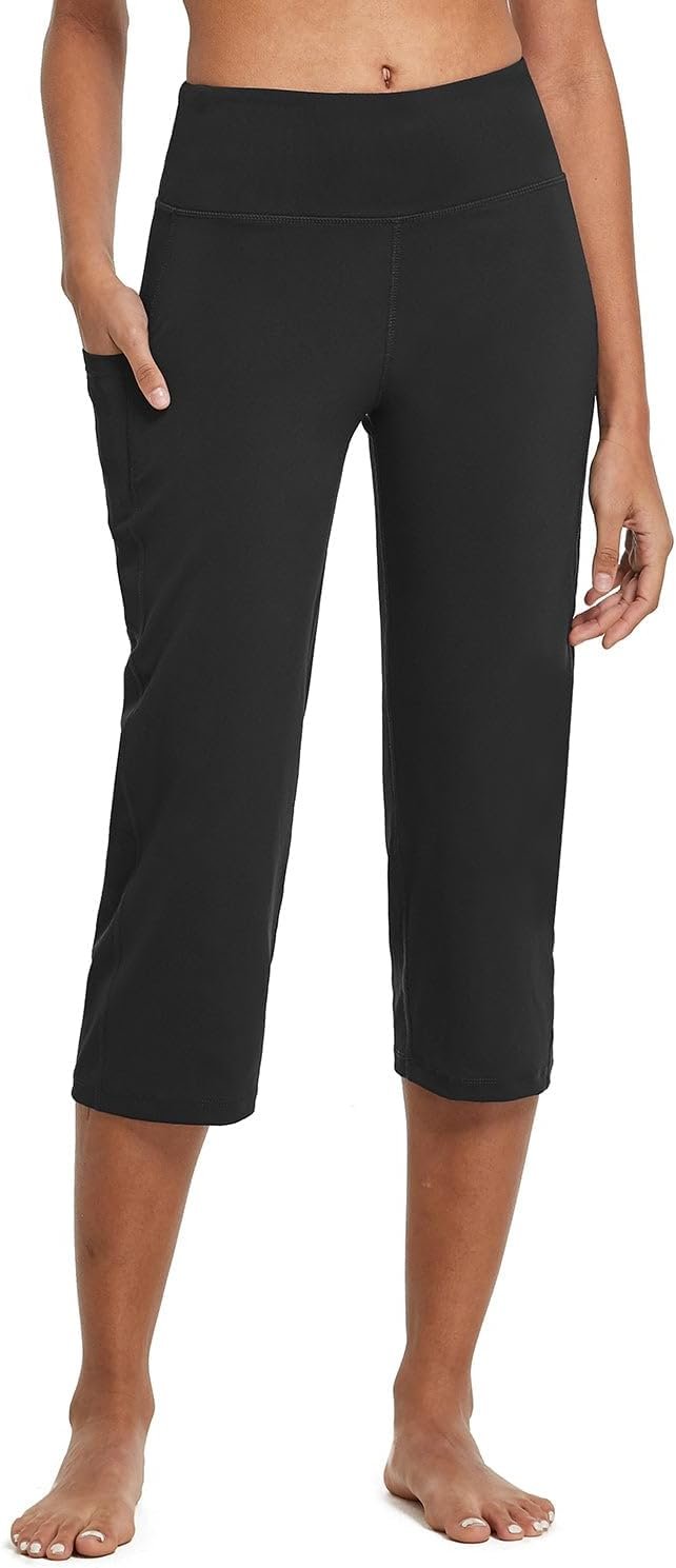 baleaf Womens Capri Pants with Pockets Yoga Capri Leggings High Waist Wide Leg Crop Exercise Workout Summer Pants