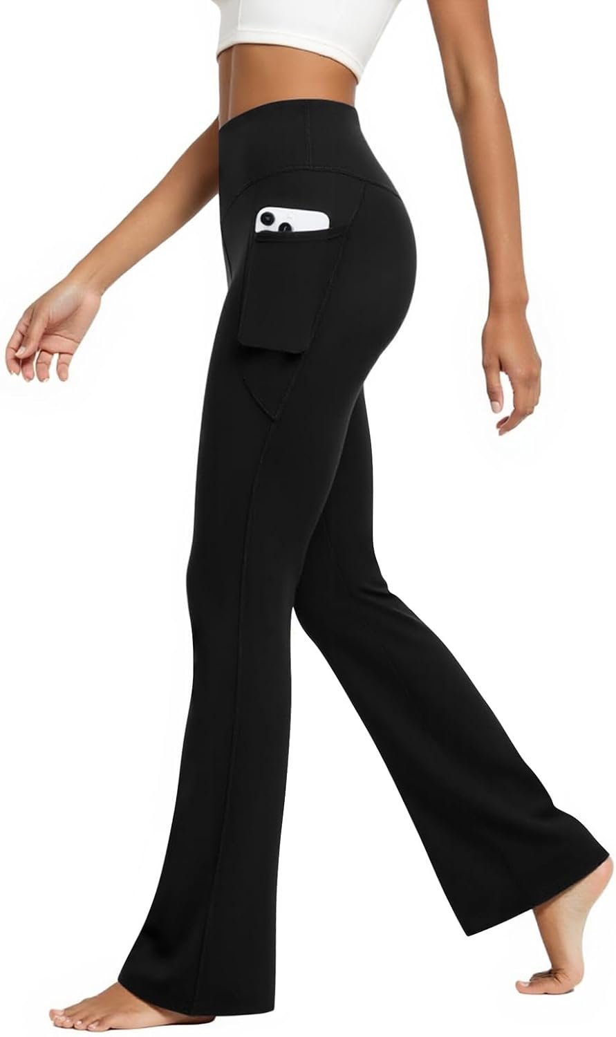 DLOODA Womens Flare Yoga Pants with Pockets High Waist Tummy Control Flared Leggings Bell Bottom Gym Workout Leggings