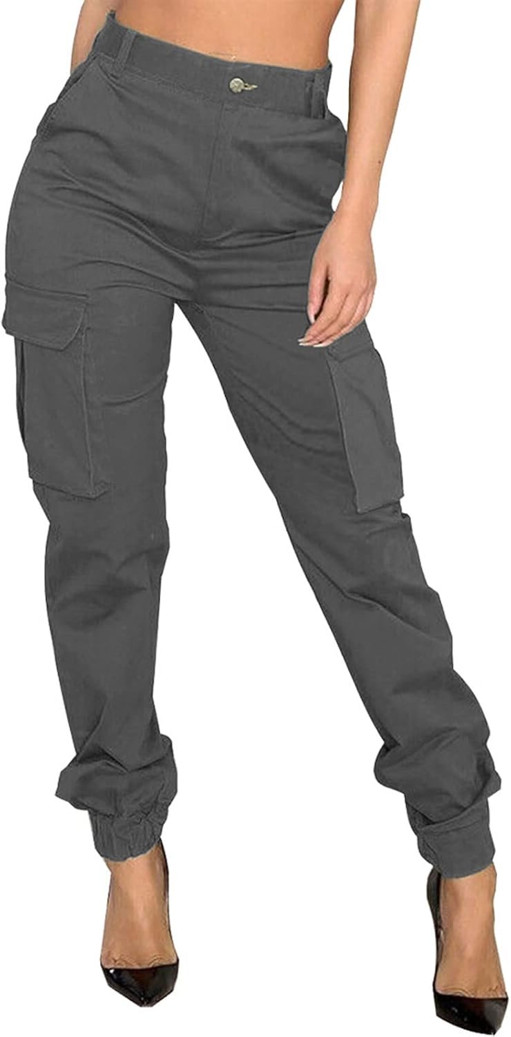 Women’s Cargo Jogger Camo Pants with Pockets High Waist Slim Casual Tapered Camouflage Combat Hiking Pants