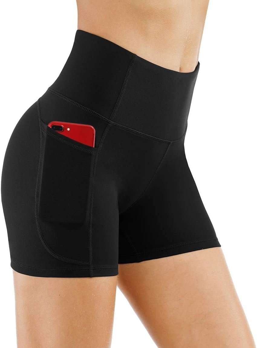 THE GYM PEOPLE High Waist Yoga Shorts for Women’s Tummy Control Fitness Athletic Workout Running Shorts with Deep Pockets