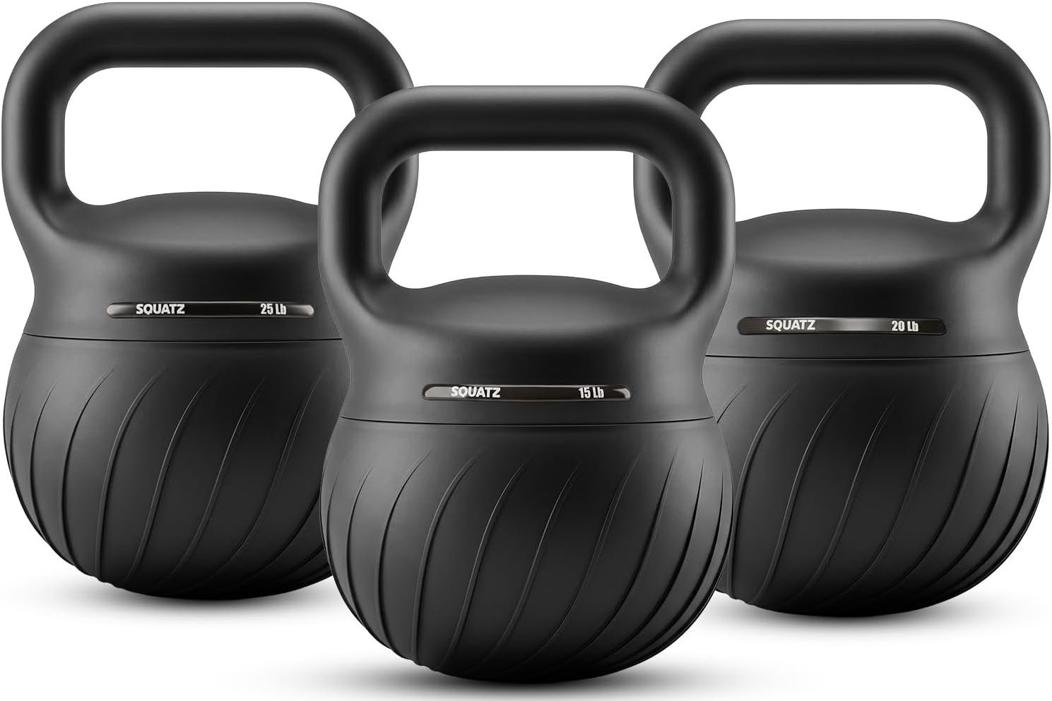 Squatz Soft Drop Kettlebell Set for Home Gym Strength Training – Cushioned Base Kettlebell Set with Wide Grip Handle, Floor-Safe Design, 15 lb, 20 lb, and 25 lb Weights for Full Body Workouts