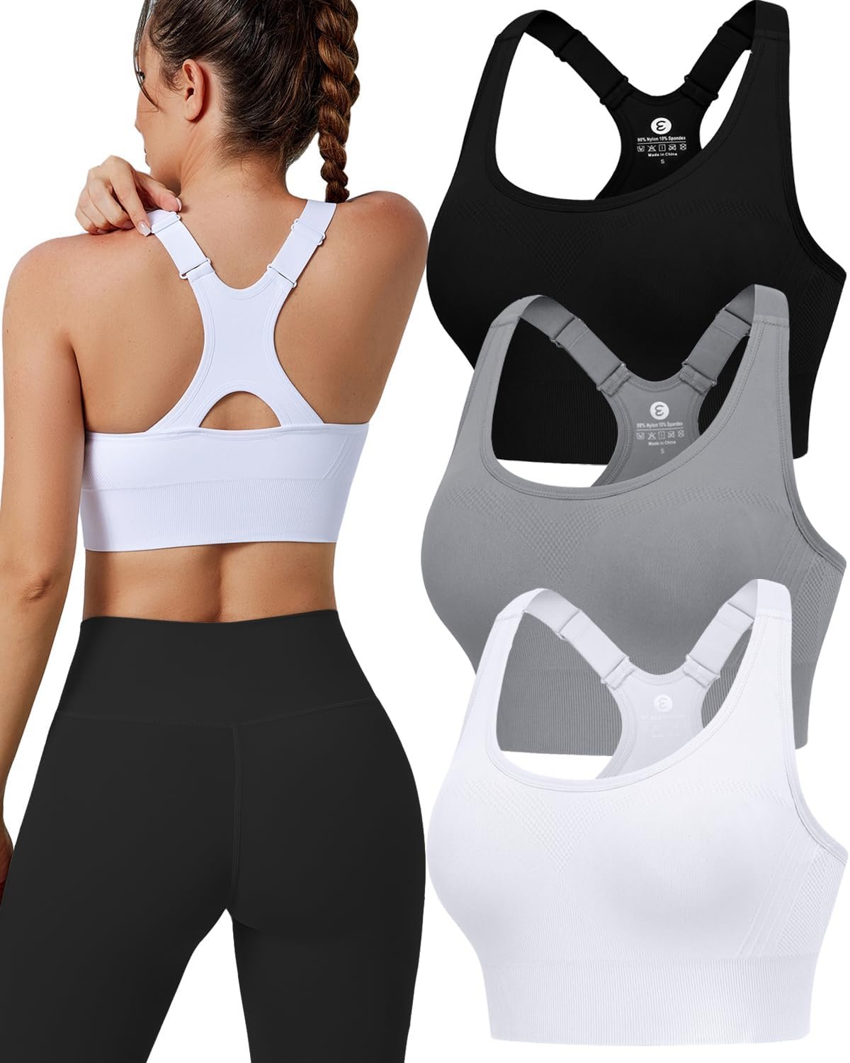 Evercute Racerback High Support Bras Adjustable Sports Bras for Women 3/4 Pack Seamless Padded Workout Bras Yoga Athletic Bra