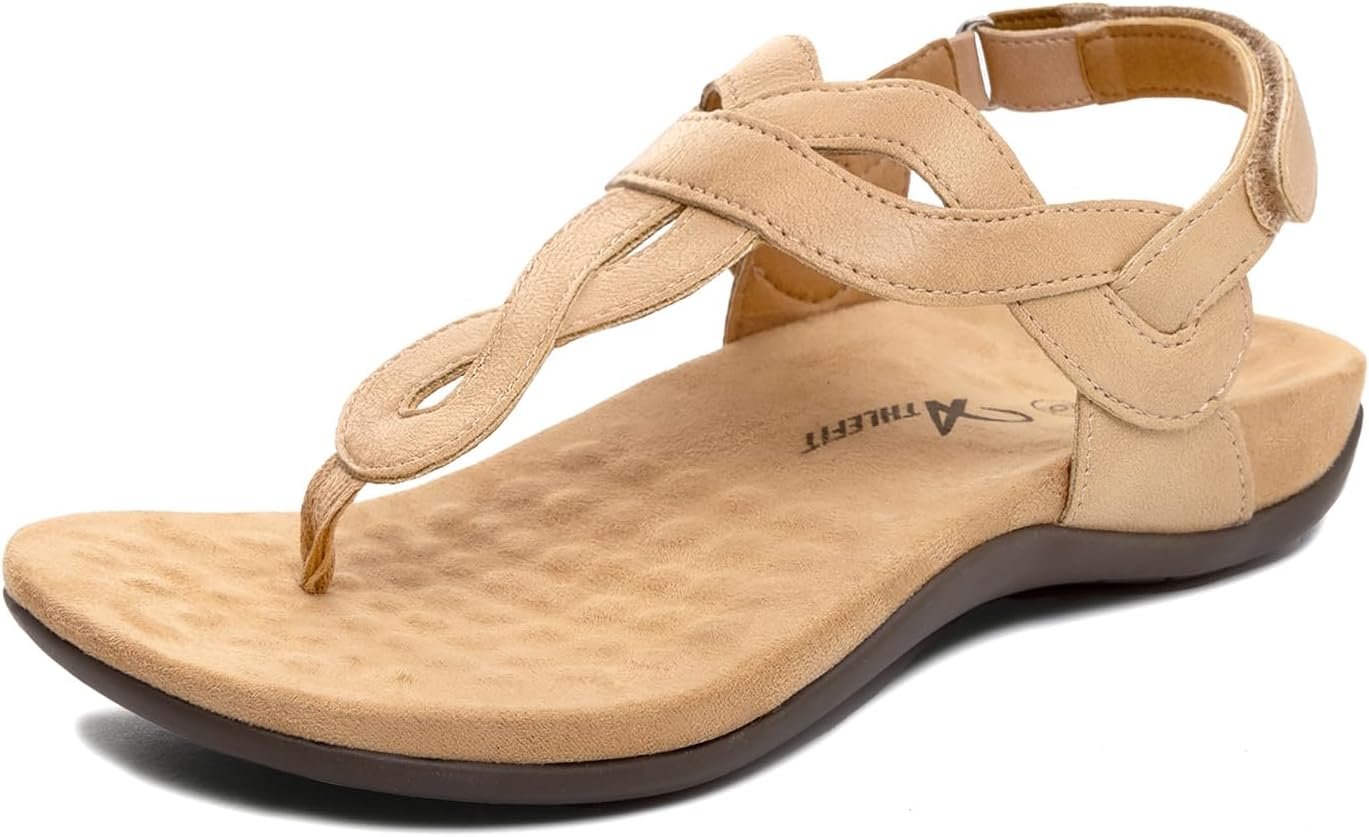 Athlefit Women’s Orthopedic Arch Support Sandals Comfortable Thong T-Strap Orthotic Casual Flat Sandals