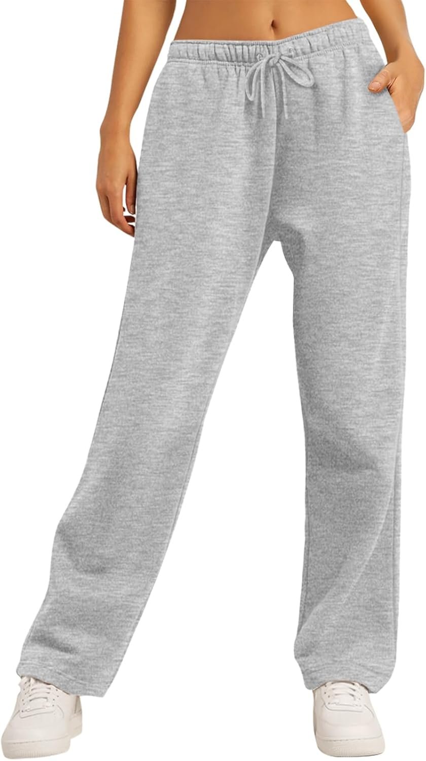AUTOMET Women’s Wide Leg Sweatpants Fleece Lined Baggy Straight Leg Lounge Pants Fall Outfits Athletic Joggers with Pockets
