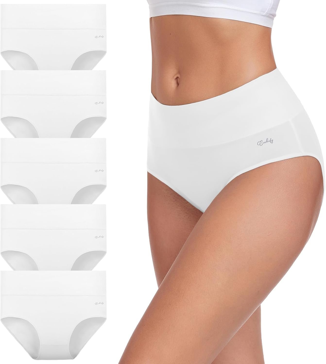 coskefy Women’s High Waisted Cotton Underwear Soft Breathable Panties Stretch Briefs Ladies Panties 5 Pack
