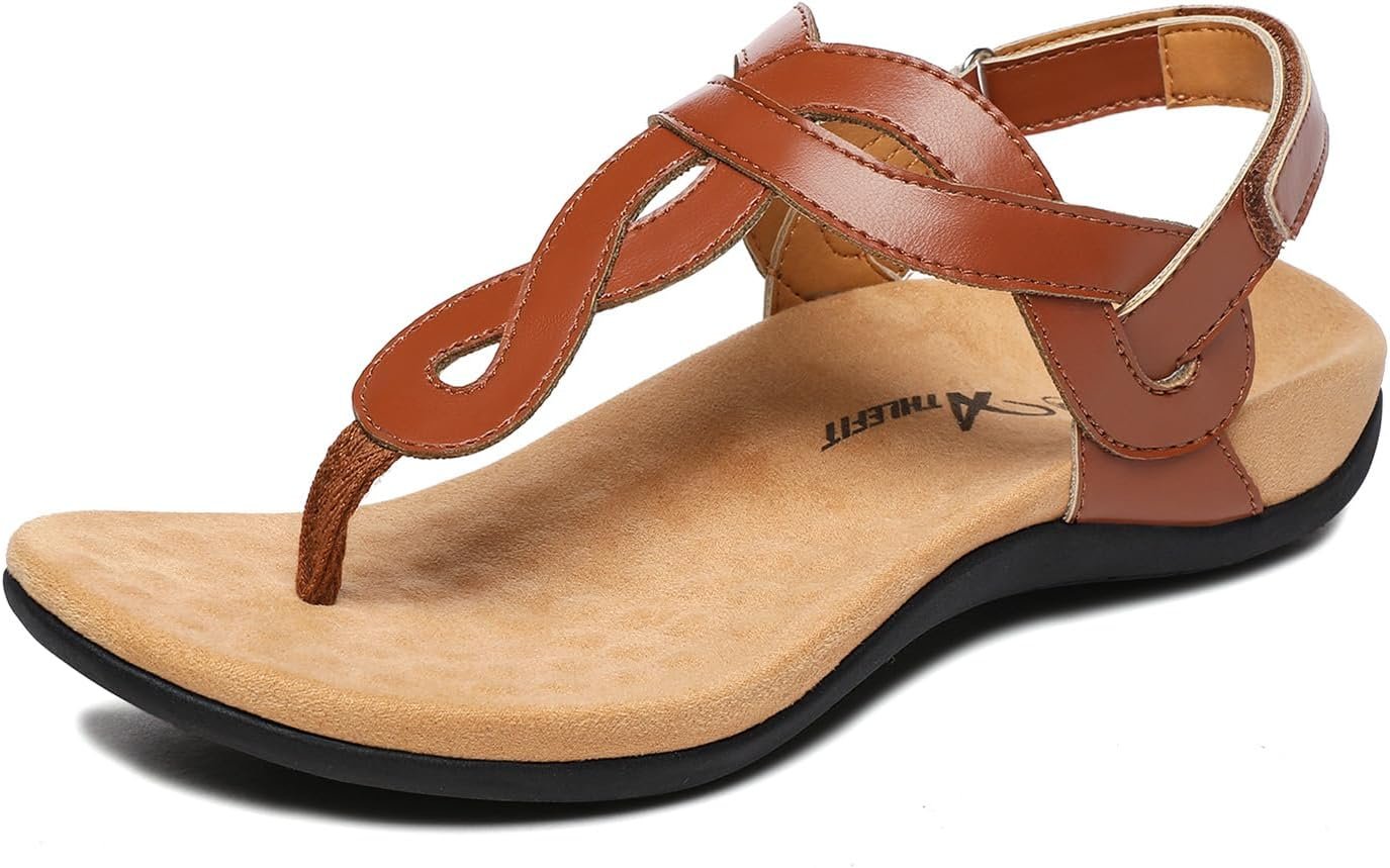 Athlefit Women’s Orthopedic Arch Support Sandals Comfortable Thong T-Strap Orthotic Casual Flat Sandals