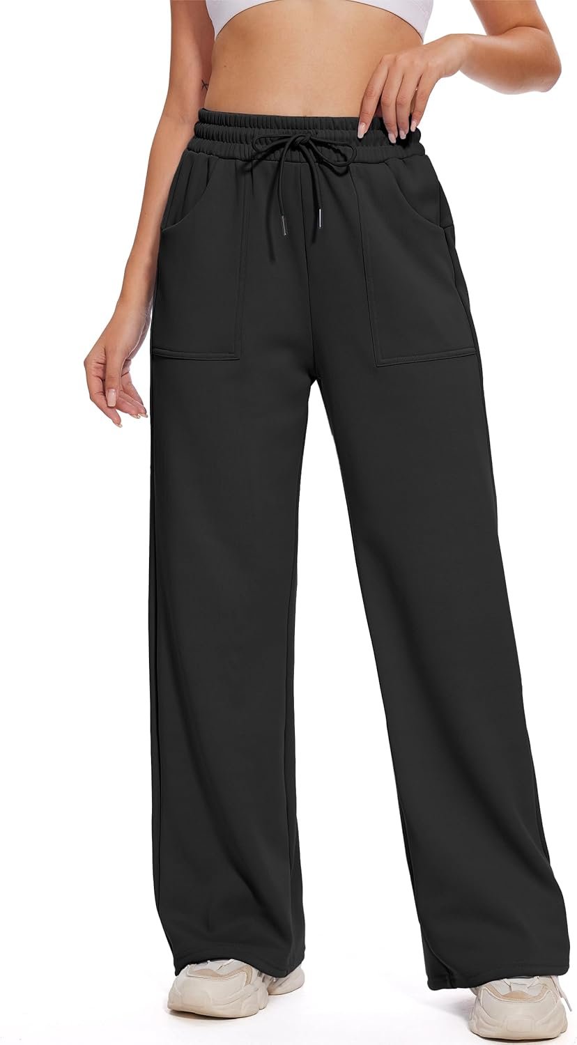 M MOTEEPI Womens Fleece Wide Leg Sweatpants Baggy High Waisted Winter Sweats Pants Straight Legs Athletic Pants with Pockets