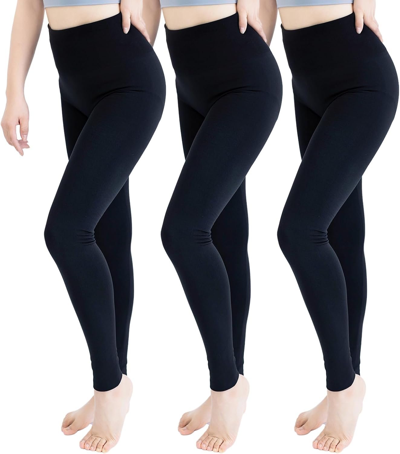 TRIUNION 3 Pack Fleece Lined Leggings Women – High Waisted Winter Leggings for Women Tummy Control Warm Yoga Workout Pants