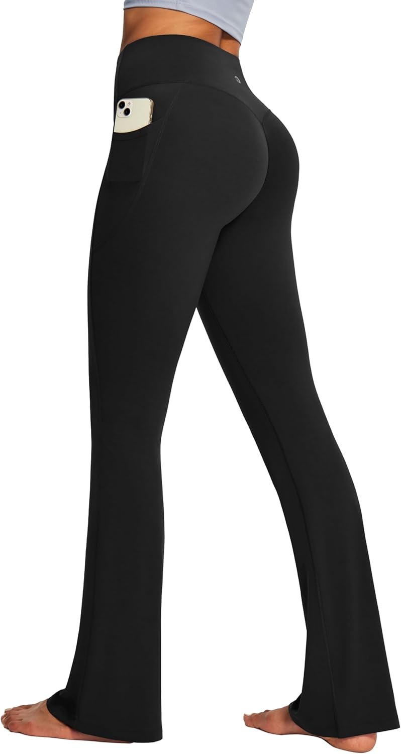 IUGA Mini Flare Leggings for Women Tummy Control Hidden Scrunch Butt Flared Yoga Pants with Pockets No Front Seam Workout