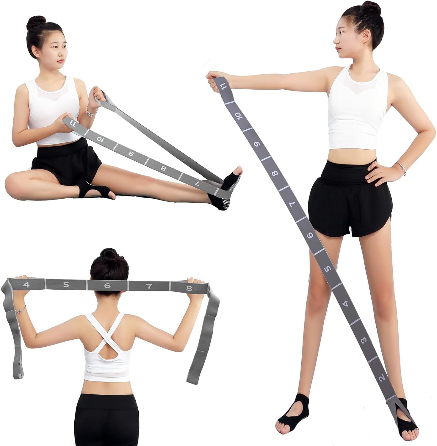 Elastic Stretching Strap with 11 Loops, Adjustable Stretch Band for Adults – Flexibility Straps for Yoga, Pilates, Dance – Non-Slip Fabric Resistance Band for Home Workout, Physical Therapy