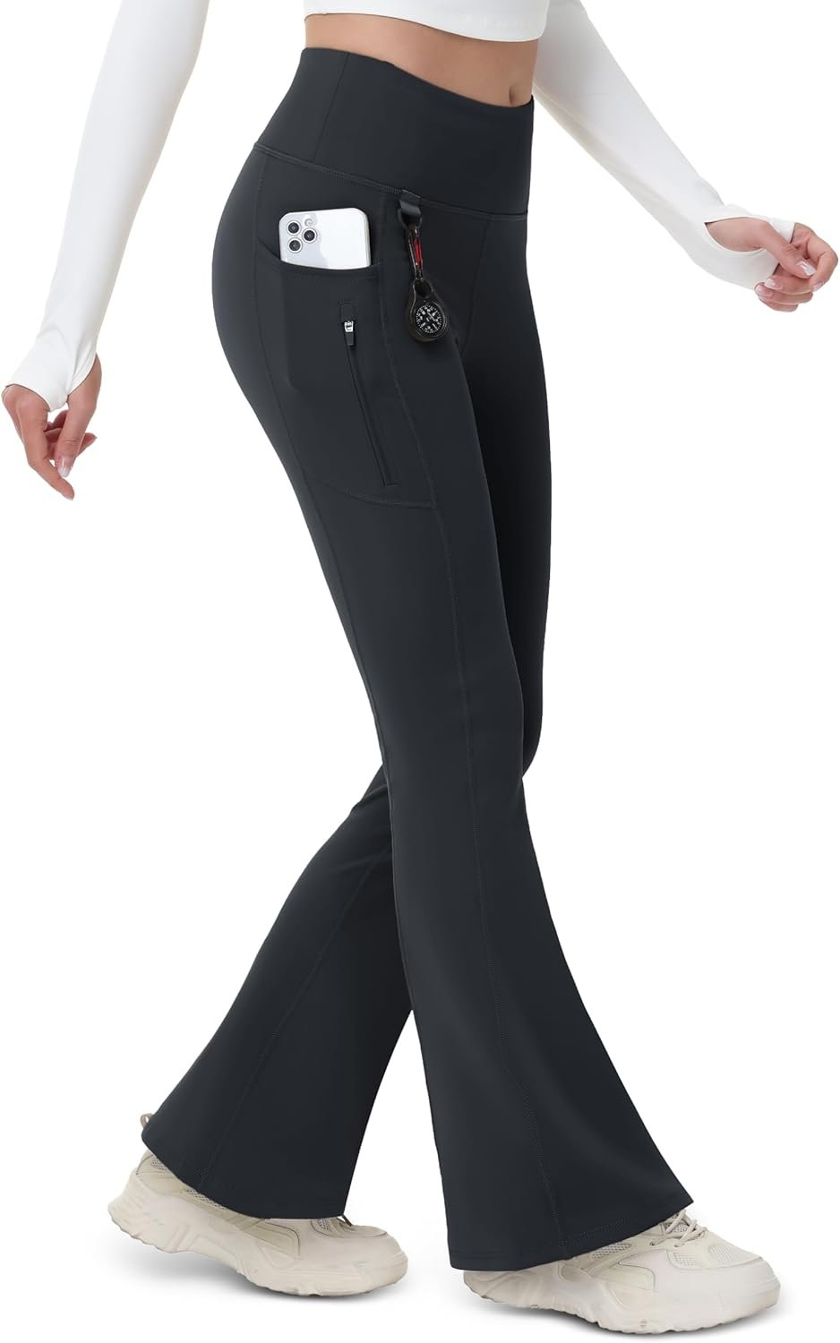 MAGCOMSEN Women’s Fleece Lined Flare Leggings Waterproof Insulated Winter Pants Warm Snow Yoga Hiking Bootcut 3 Pcokets