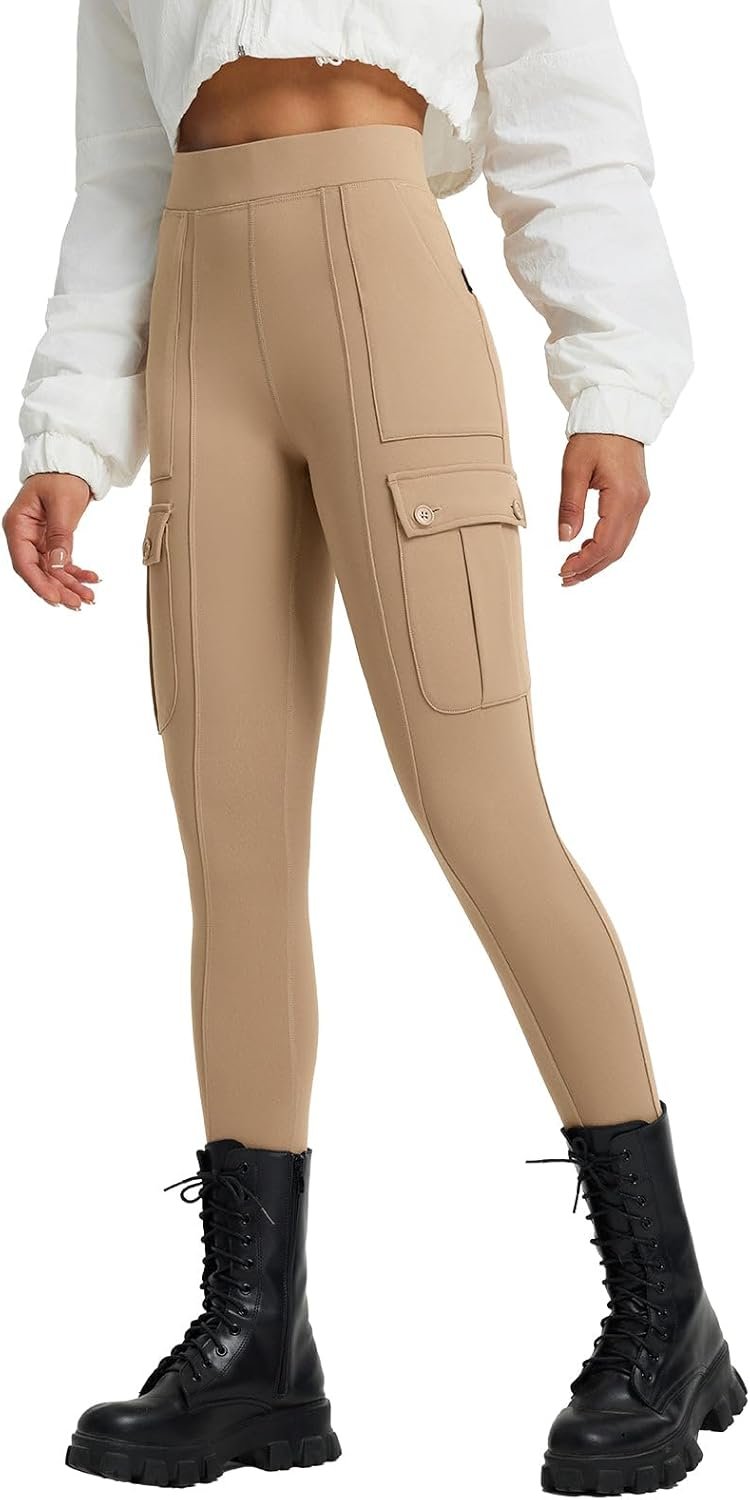 baleaf Women’s Fleece Lined Leggings Thermal Hiking Pants Water Resistant Pockets Winter Warm Cargo Insulated Tights