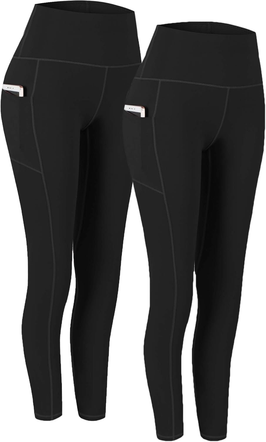 Fengbay 2 Pack High Waist Yoga Pants with Pockets, Tummy Control Workout Running Yoga Leggings for Women