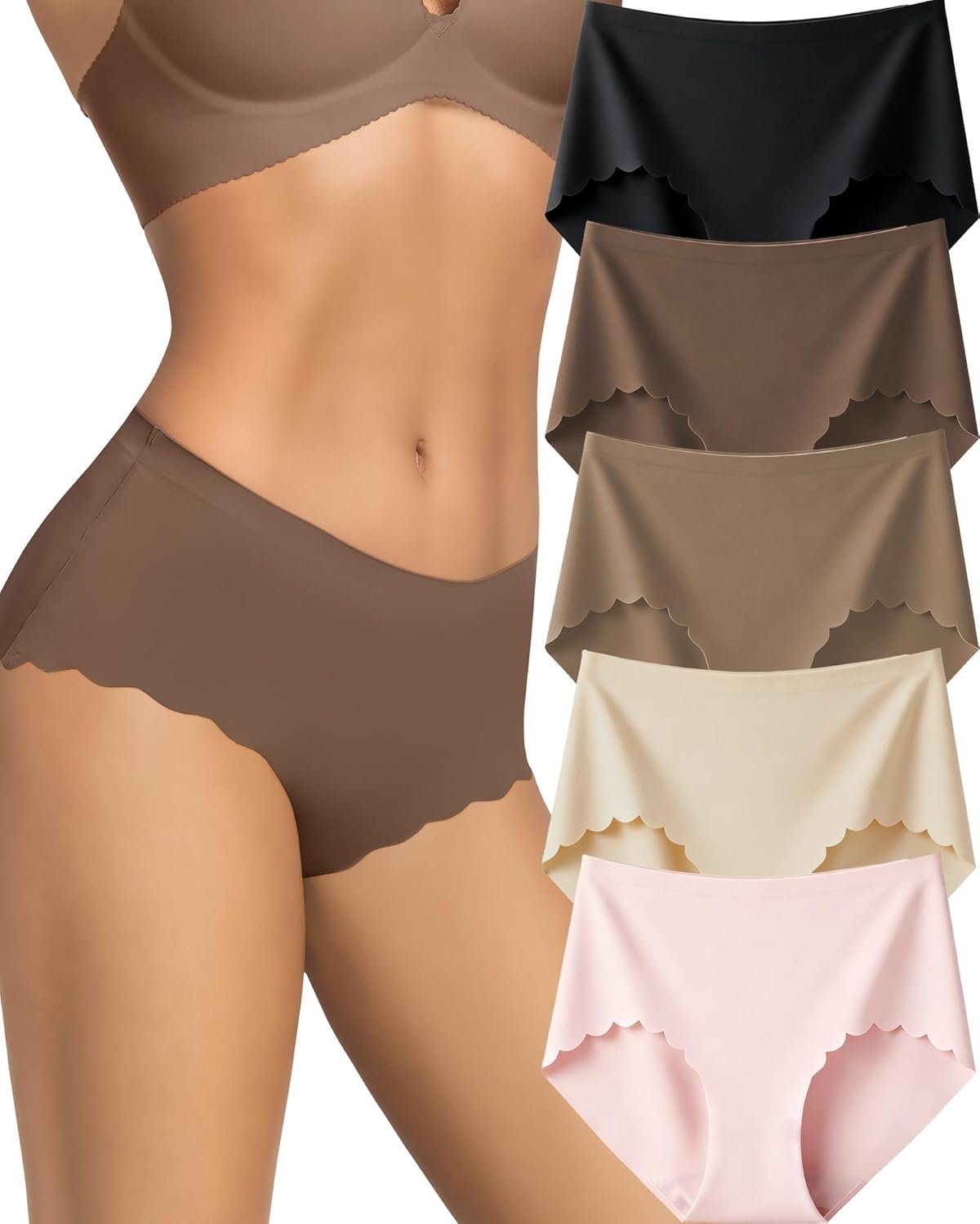 Seamless Underwear for Women No Show No Panty Line Womens Panties High Waisted Ladies Comfortable Briefs 5 Pack
