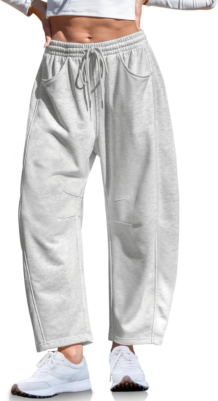 TARSE Women’s Barrel Sweatpants Loose Fit Lounge Pants Casual Wide Leg Pants Cotton Comfy Elastic Waist Joggers with Pockets
