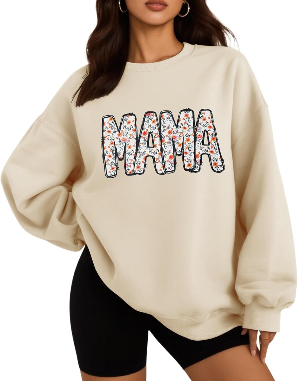Mama Sweatshirts Oversized Crewneck Long Sleeve Mom Sweatshirt Graphic Casual Loose Fit Pullover