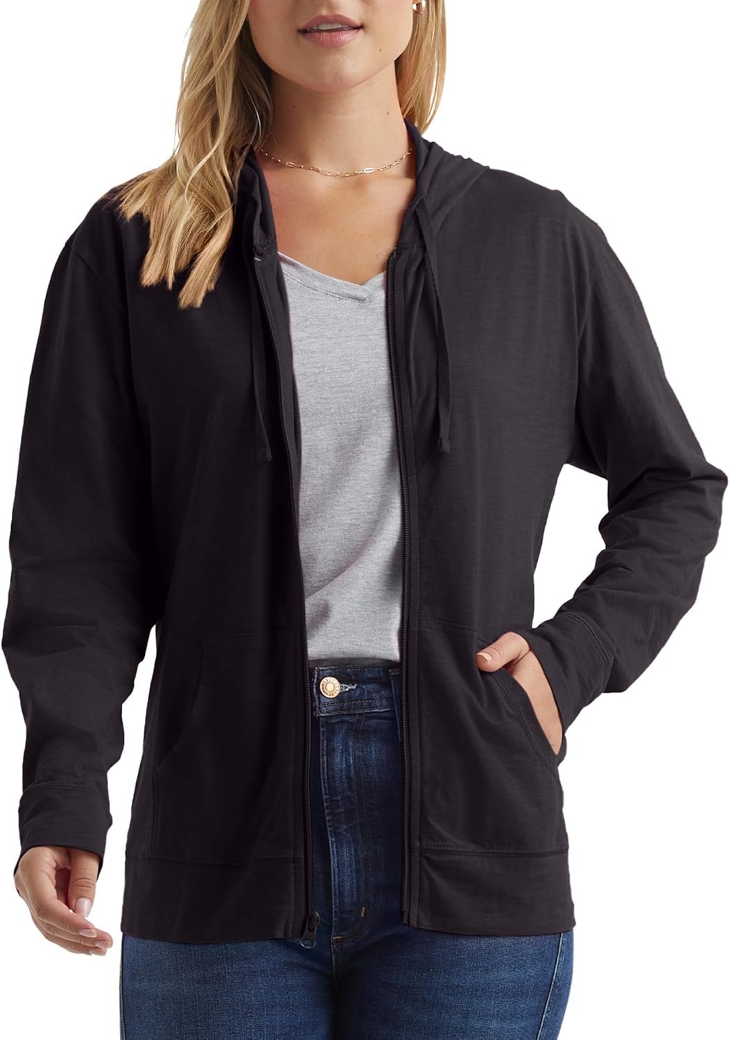 Hanes womens Slub Knit Full-zip Hoodie, Textured Cotton Zip-up T-shirt Hoodie for Women