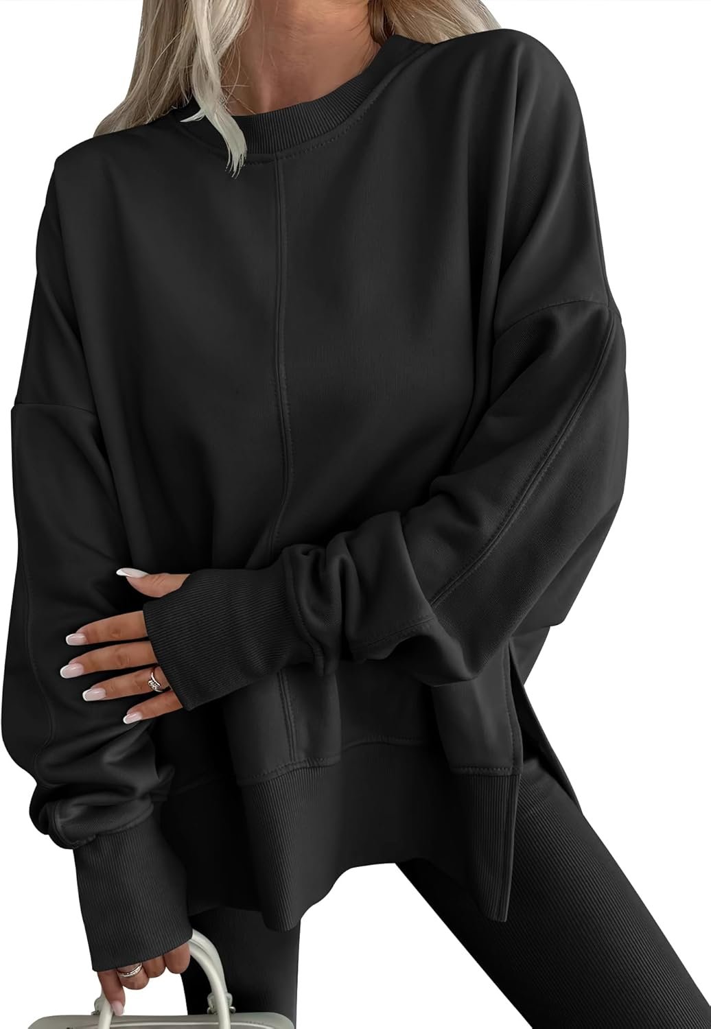 ANRABESS Women Oversized Sweatshirts Thumbhole Long Sleeve Hoodies Shirts 2025 Fall Side Slit Pullover Top Teen Y2k Outfits