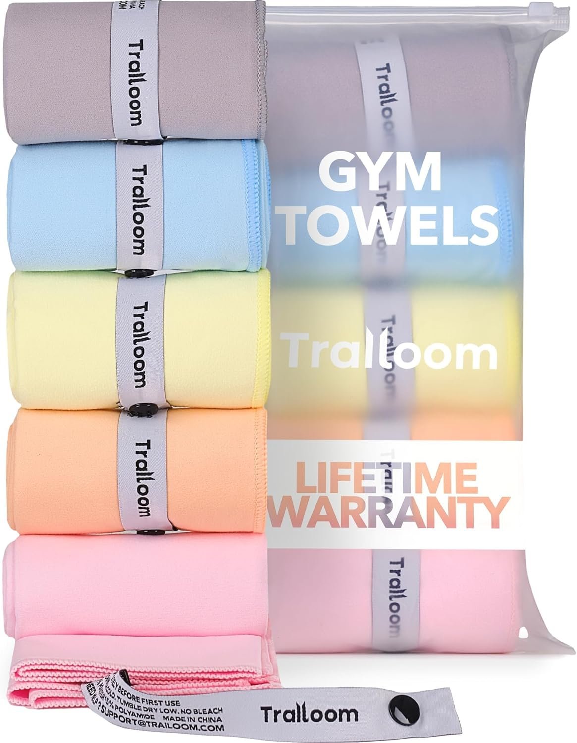 Trailoom Microfiber Workout Towels – Quick Dry, Highly Absorbing, Odor-Free, for Women & Men – Gym Sweat Sports Towel for Hot Yoga, Tennis, Running, Exercise, Working Out, Camping, Set of 5 Pastel