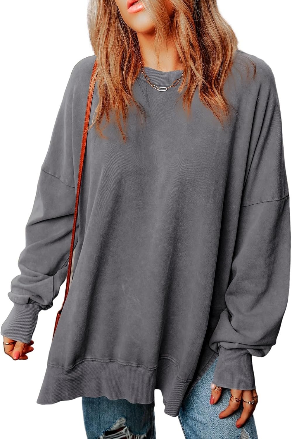 SHEWIN Womens Sweatshirt Casual Long Sleeve Crewneck Lightweight Pullover Tops Loose Sweatshirts 2026