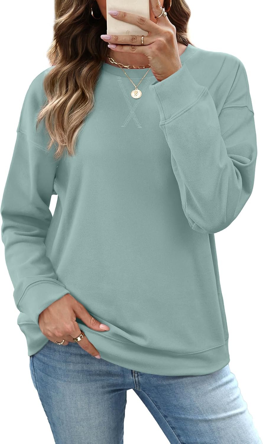 RUMIA Women’s Crew Neck Sweatshirt Loose Pullover Long Sleeve Shirts Soft Tops for Women Fall Clothes 2025