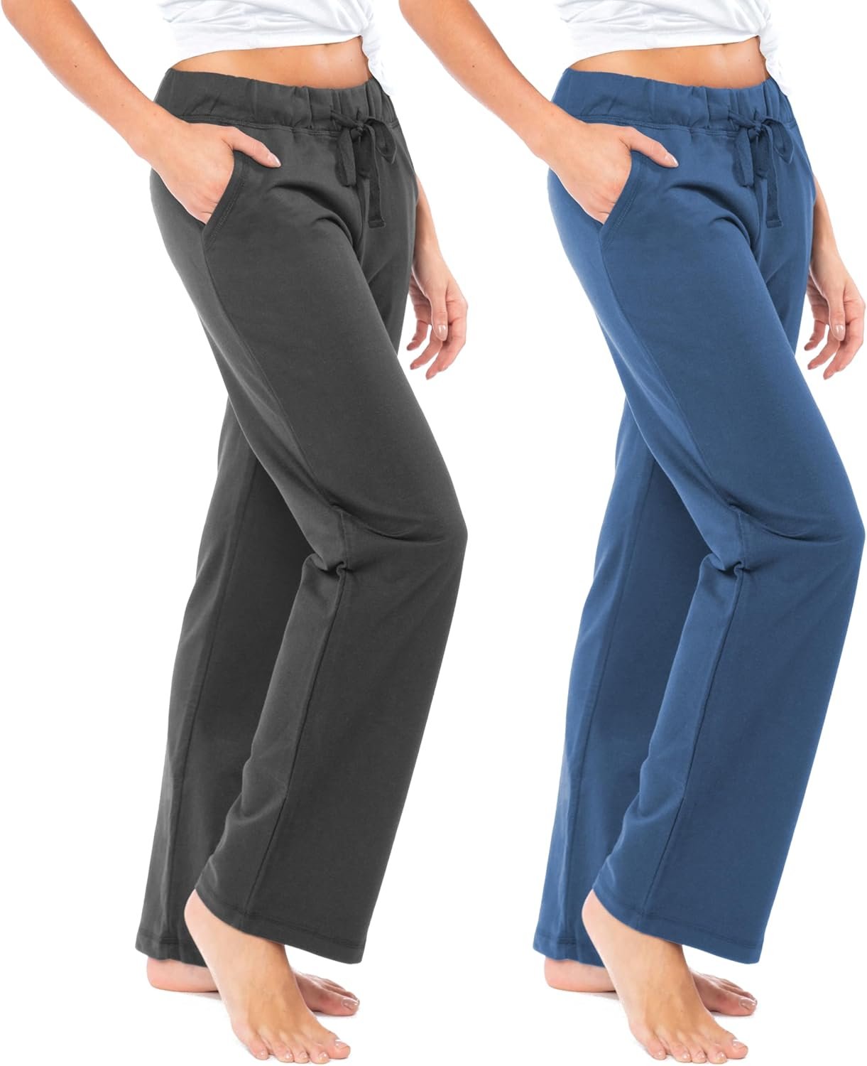 Sexy Basics Women’s French Terry Cotton Drawstring Pants | All Season Mid Weight Casual & Lounge Bottoms | Multi Packs