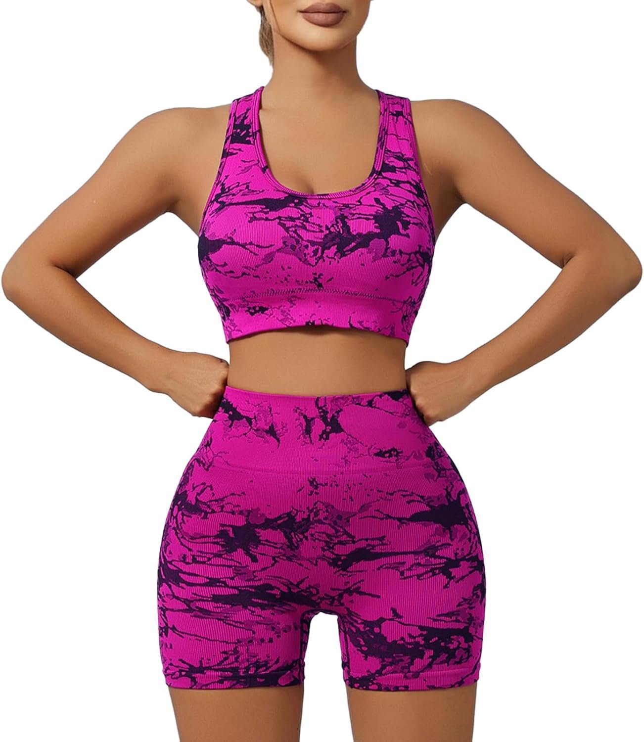 IwIeIaIrI Workout Sets for Women 2 Piece Seamless High Waist Shorts Yoga Outfits Sports Bra Gym Shorts
