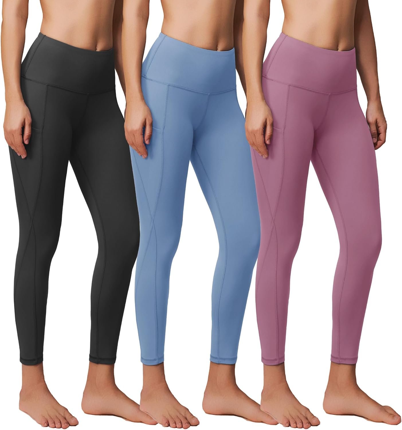 Showitty 3 Pack Workout Leggings with Pockets for Women, Black Compression Tummy Control Yoga Pants for Gym