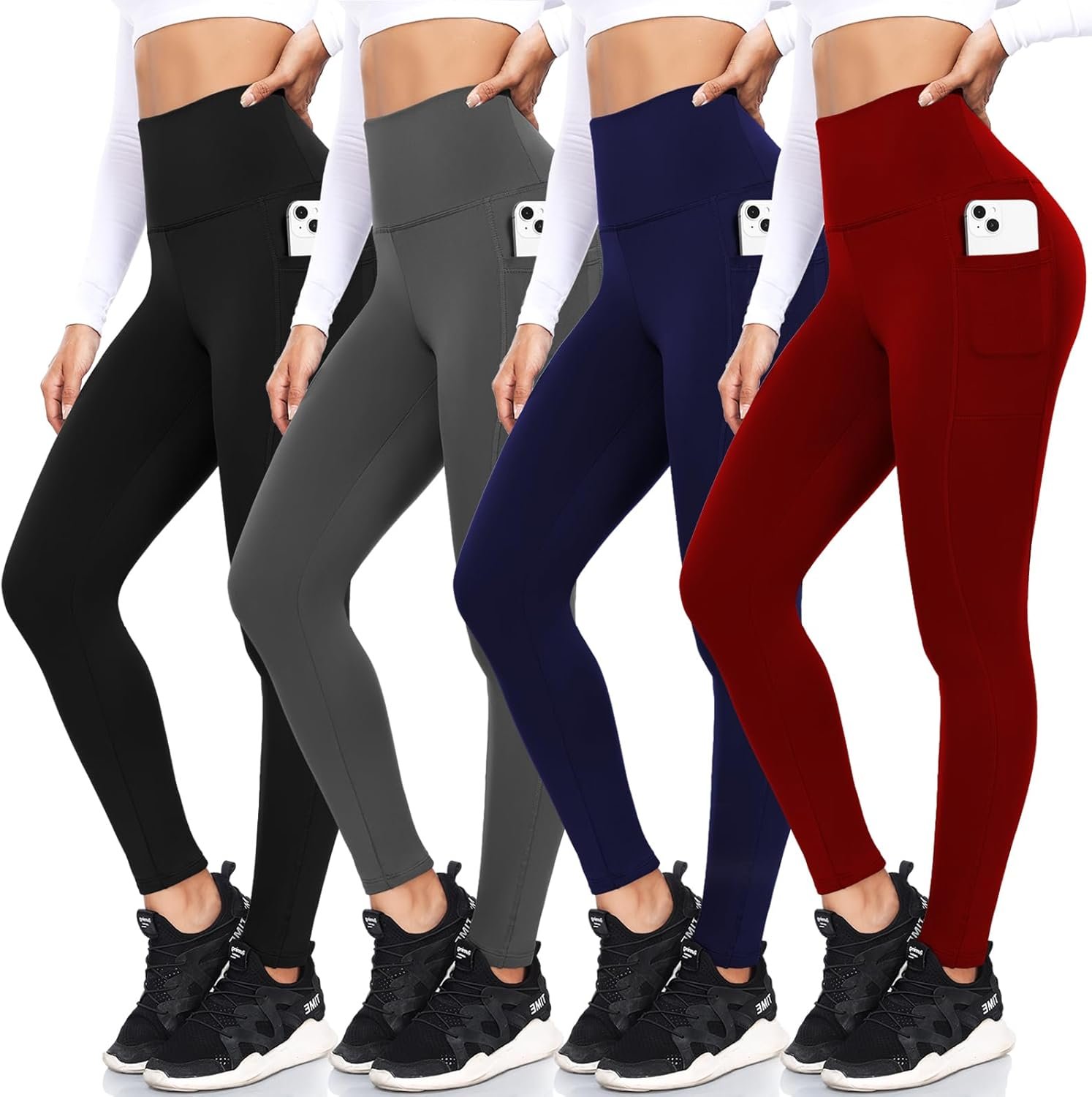 FULLSOFT 4 Pack Fleece Lined Leggings with Pockets for Women High Waisted Thermal Winter Warm Yoga Pants for Workout Running