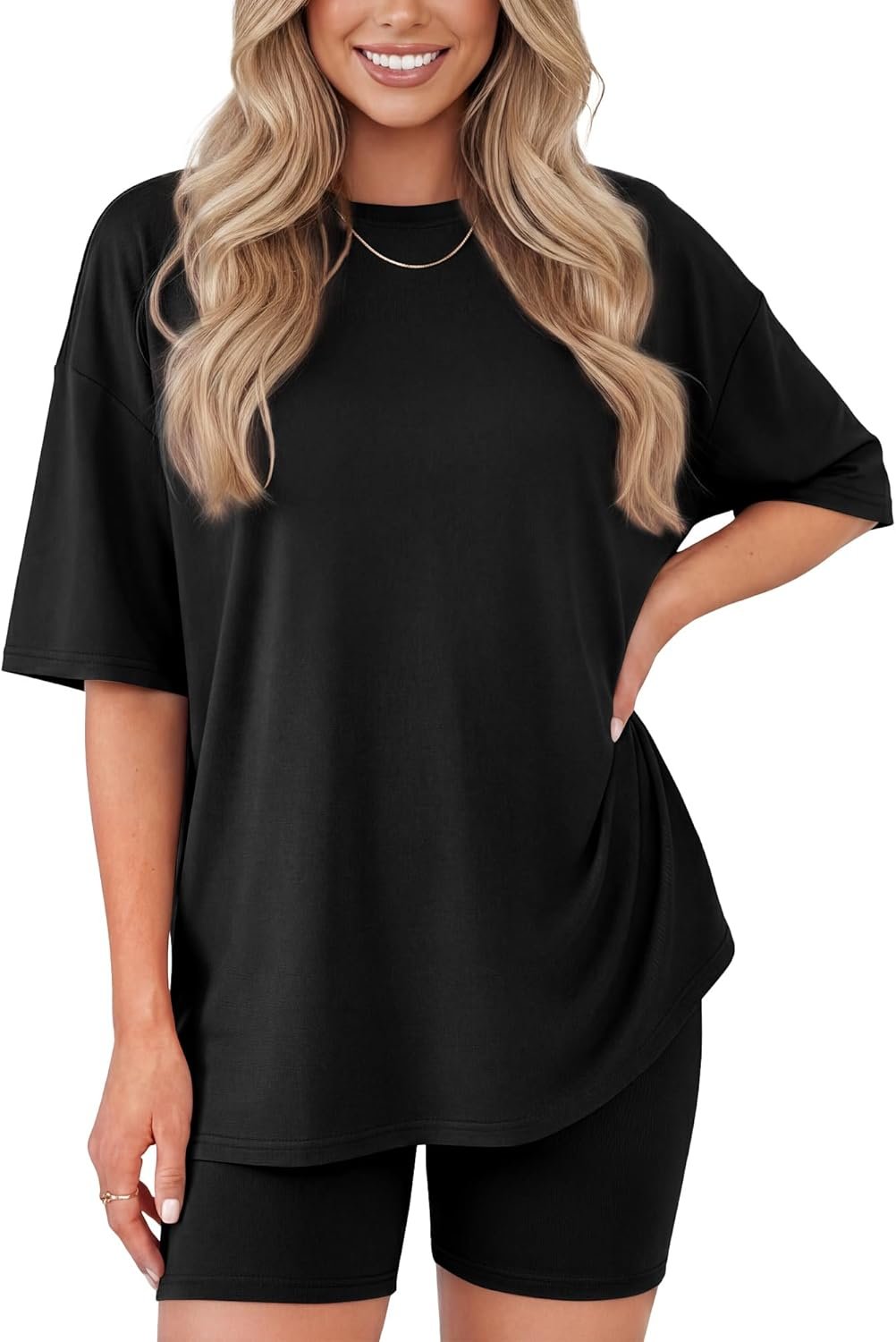 ZOOSIXX 2 Piece Sets for Women Summer – Oversized T-Shirt and Biker Shorts Lounge Sets Matching Outfit for Travel Casual