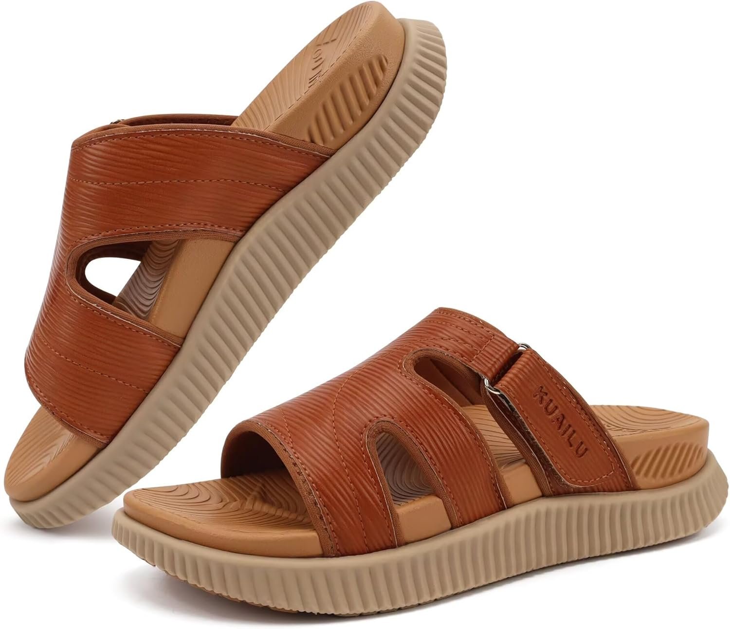KuaiLu Womens Fashion Orthopedic Walking Thick Sandals Comfort Arch Support Relief Plantar Fasciitis Cushion Recovery Summer Slides Slip On Yoga Mat Open Toe Faux Leather