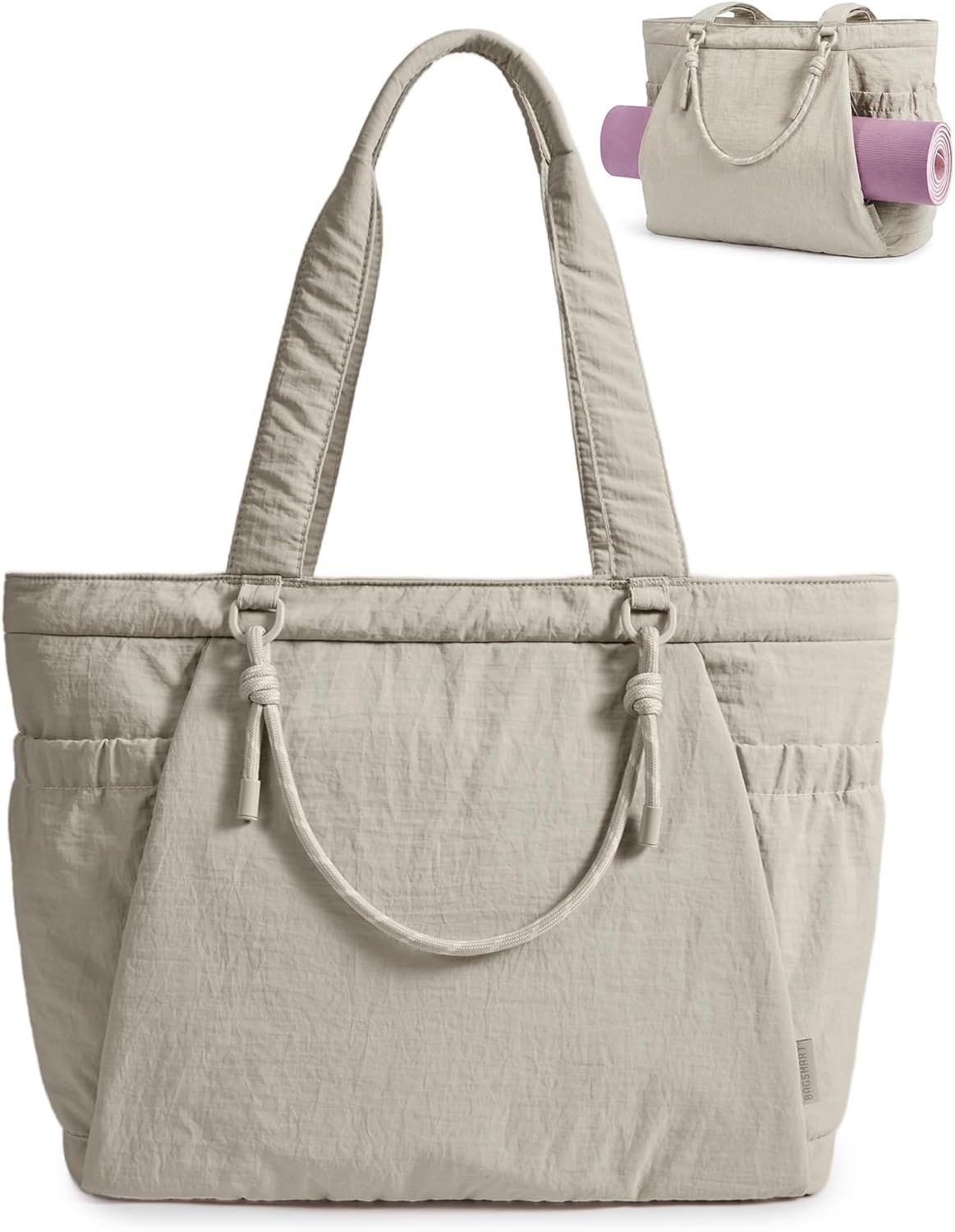 BAGSMART Yoga Tote Bag for Women with Knotted Handle, Lightweight Pilates Bag with Yoga Mat Holder, Gym Bag for Work Travel | for 15.6” Laptop, for 40oz Tumbler, Waterproof & Durable, Yoga Mat Bag Carrier, 23L Handbag, Shoulder Sling Bag