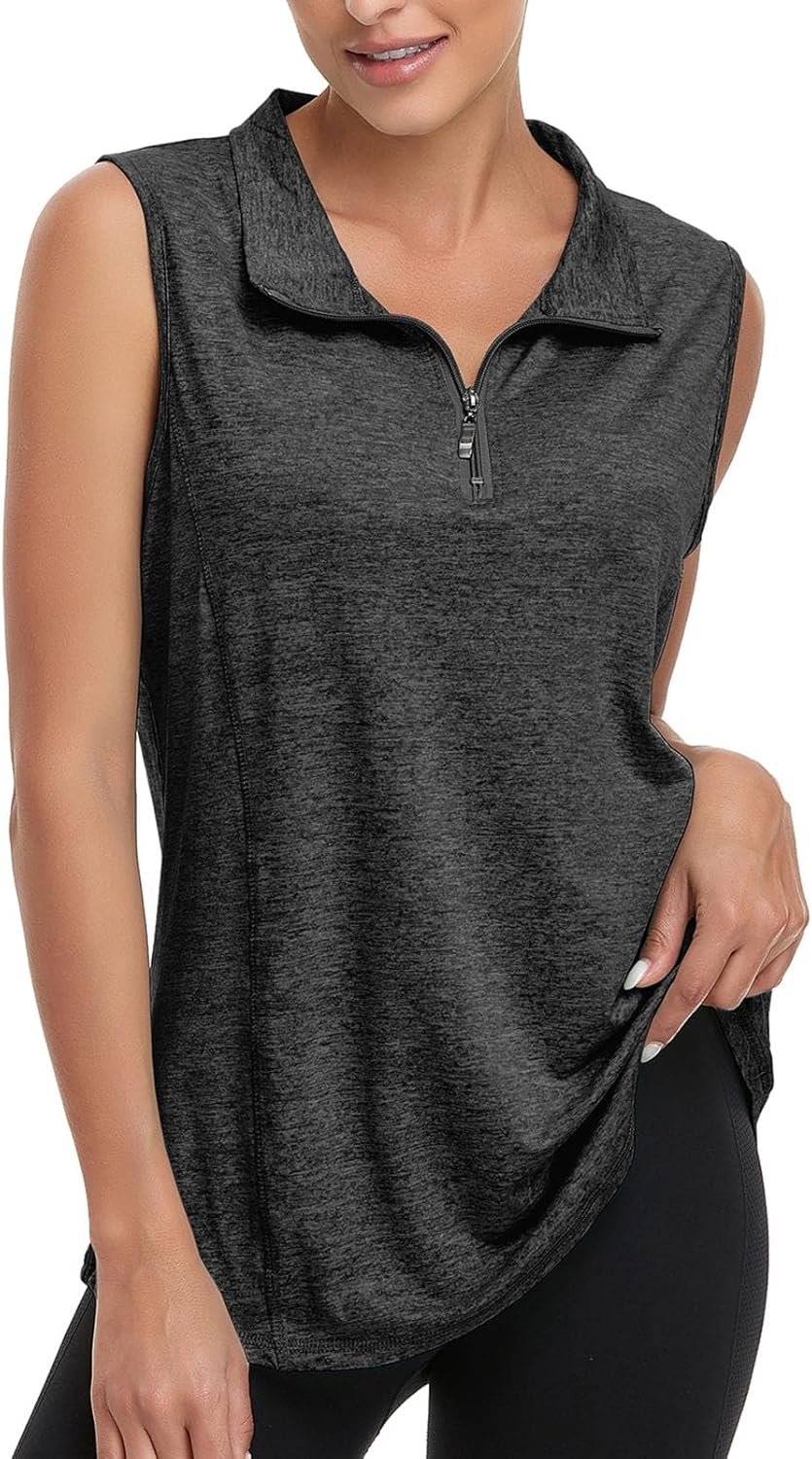 Viracy Women’s Zip Up Golf Workout Tank Tops Sleeveless Quick Dry Athletic Polo Shirts