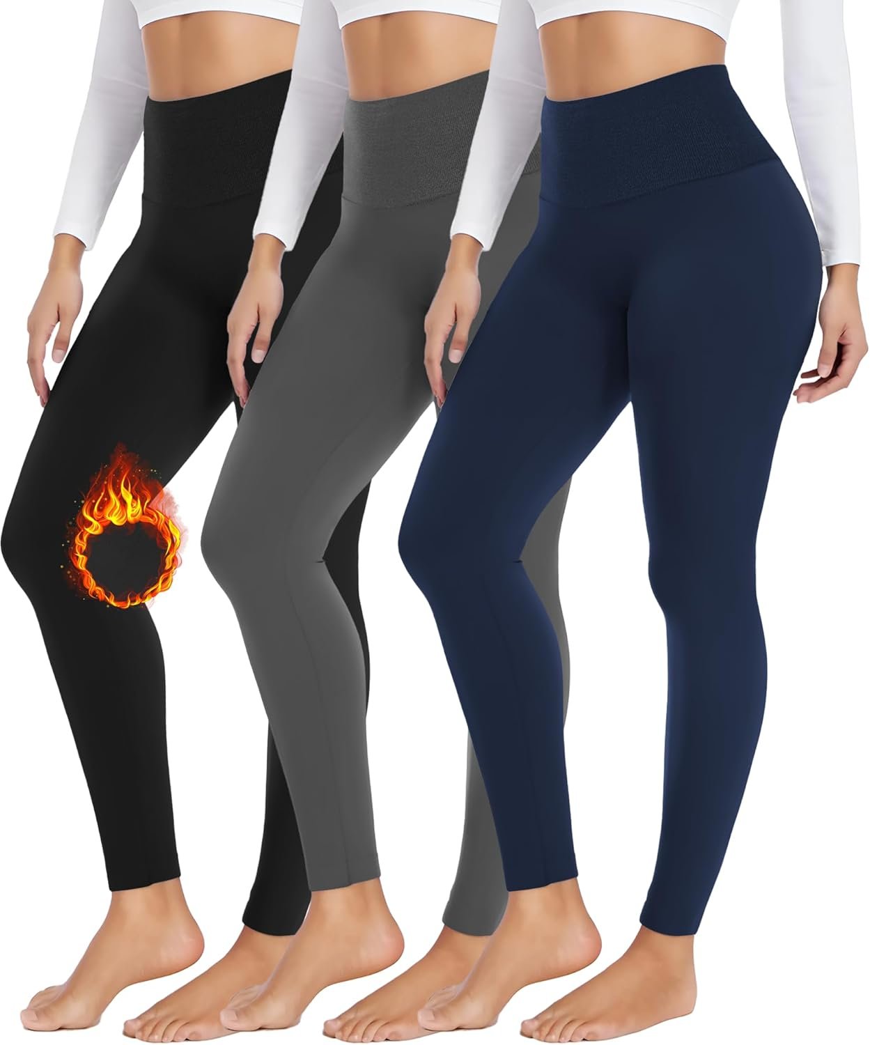FULLSOFT 3 Pack Seamless Fleece Lined Leggings Women High Waisted Workout Winter Warm Thermal Yoga Pants