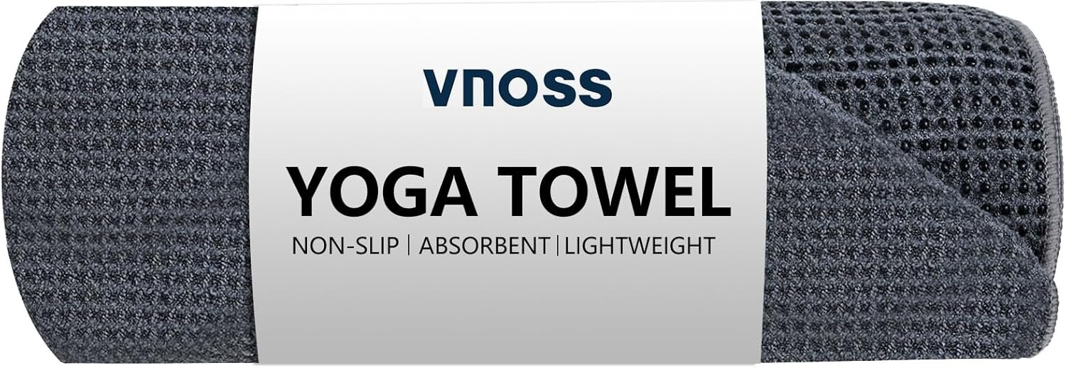Hot Yoga Towel – Microfiber Non Slip Yoga Mat Towel with Grip Dot Sweat Absorbent Towel for Hot Yoga, Pilates and Fitness 72″ x 24″, Grey