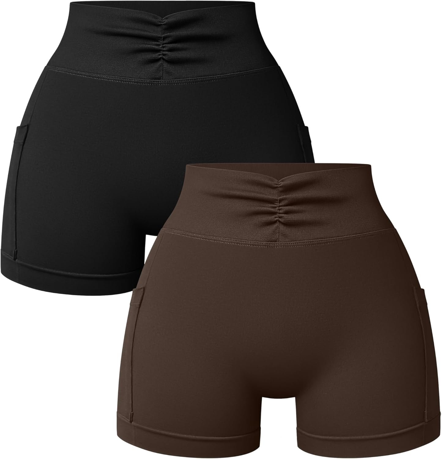 OQQ Women’s Mini Workout Shorts 2 Piece V-Shaped High Waist Stretchy Yoga Shorts with Pockets