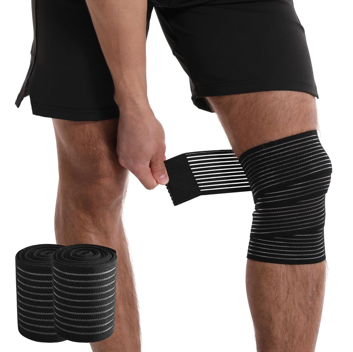 SUJAYU 2 Pack Knee Wraps for Pain Relief, Elastic Knee Wrap Knee Compression Sleeve Knee Sleeves Men Women for Arthritis Pain and Support (Black)