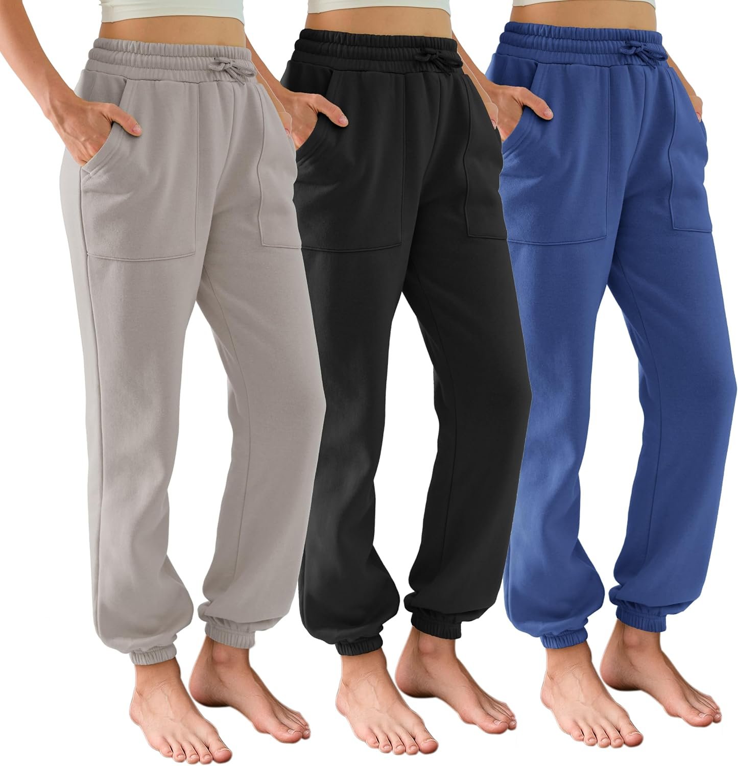 DITOK Sweatpants for Women 3 Pack, Fleece Lined Athletic Joggers with Pockets, Baggy Comfy Lounge Pants for Workout