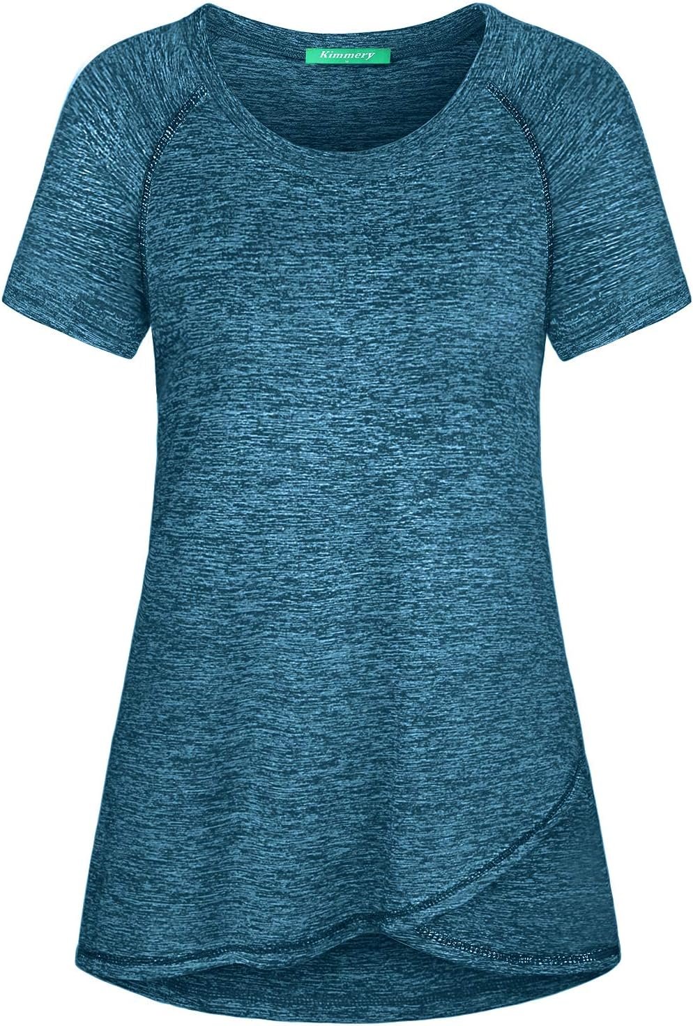 Kimmery Woman Raglan Sleeve Round Neck Irregular Hem Yoga Workout Shirt Sizes M-3XL