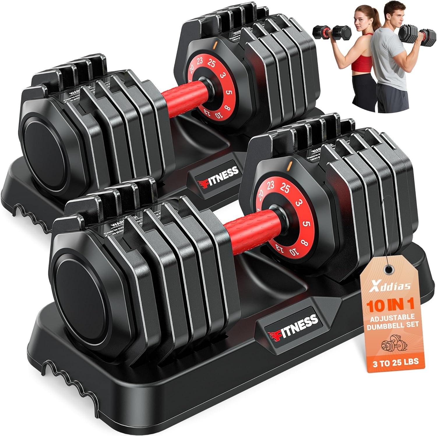 XDDIAS Adjustable Dumbbells Set of 2 for Strength Training, One-Hand Quick Adjust, 25/55/80/90 lbs Options, Anti-Slip Grip Handle, Compact Home Gym Weights for Men Women