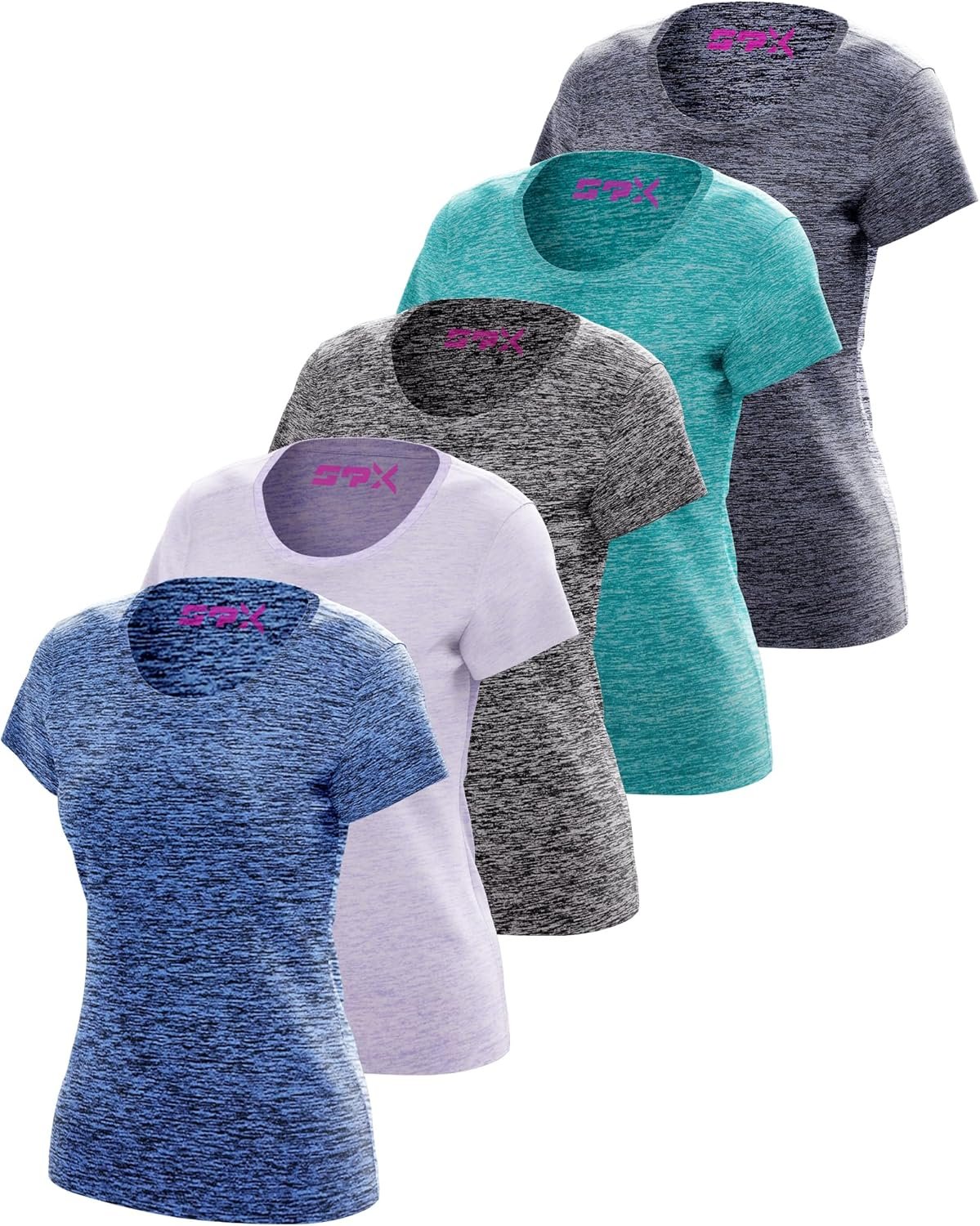[5 Pack] Women’s Dry-Fit Wicking Crewneck T Shirts Activewear Running Yoga Workout Gym Tee Top