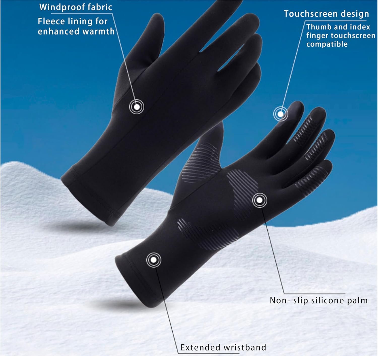 Men’s Lightweight Running Gloves Anti-Slip Touch Screen Warm Winter Gloves Liners for Cycling Biking Driving