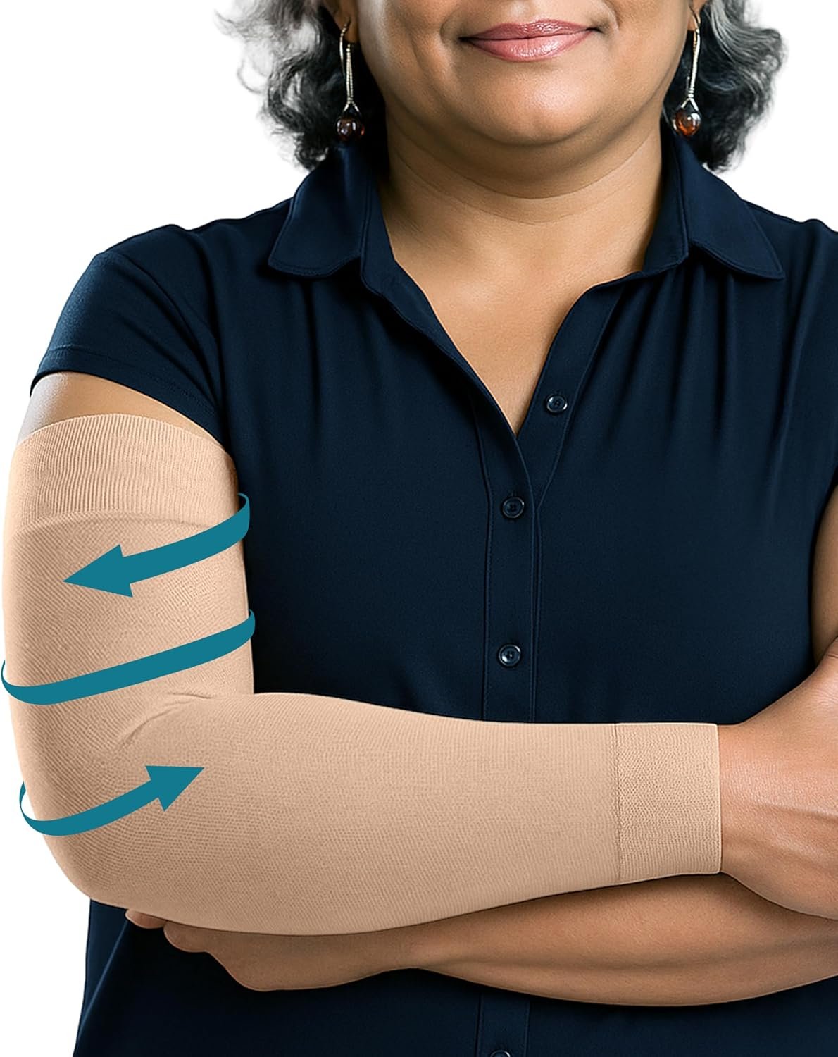 KEMFORD Compression Lymphedema Arm Sleeves for Women – 15-20 mmHg, Silicone Grip, 1 Pair, Beige, XL – Medical Full Arm Support for Swelling, Circulation & Edema
