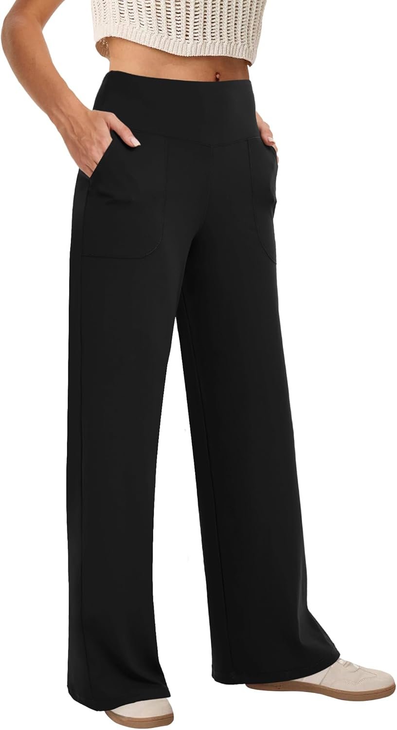 COPYLEAF Wide Leg Pants Woman High Waist Yoga Pants with Pockets Loose Stretch Dress Work Sweatpants Casual Lounge