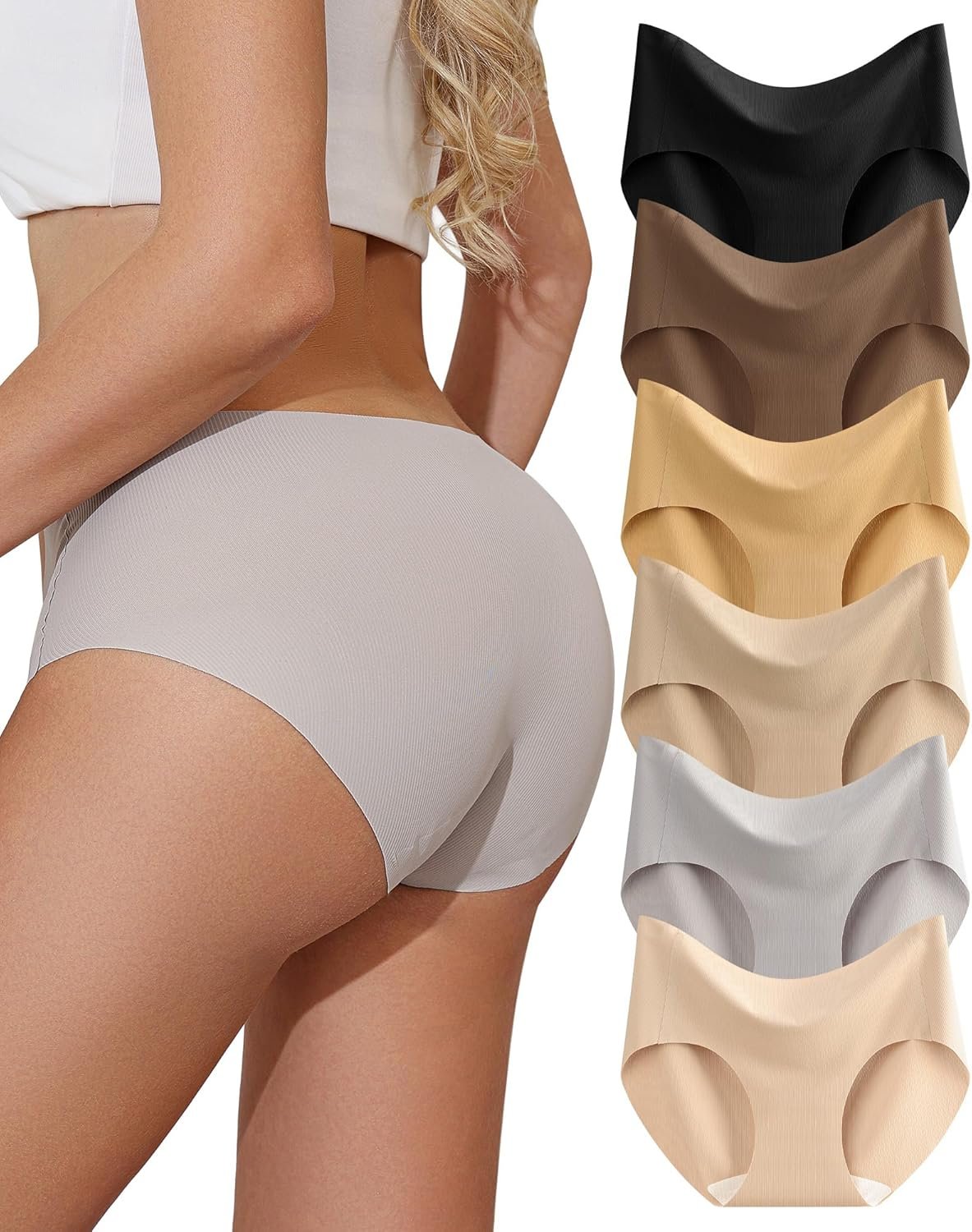 Womens Seamless Underwear No Show Hipster Panties Full Coverage Stretch Breathable 6 Pack Comfortable
