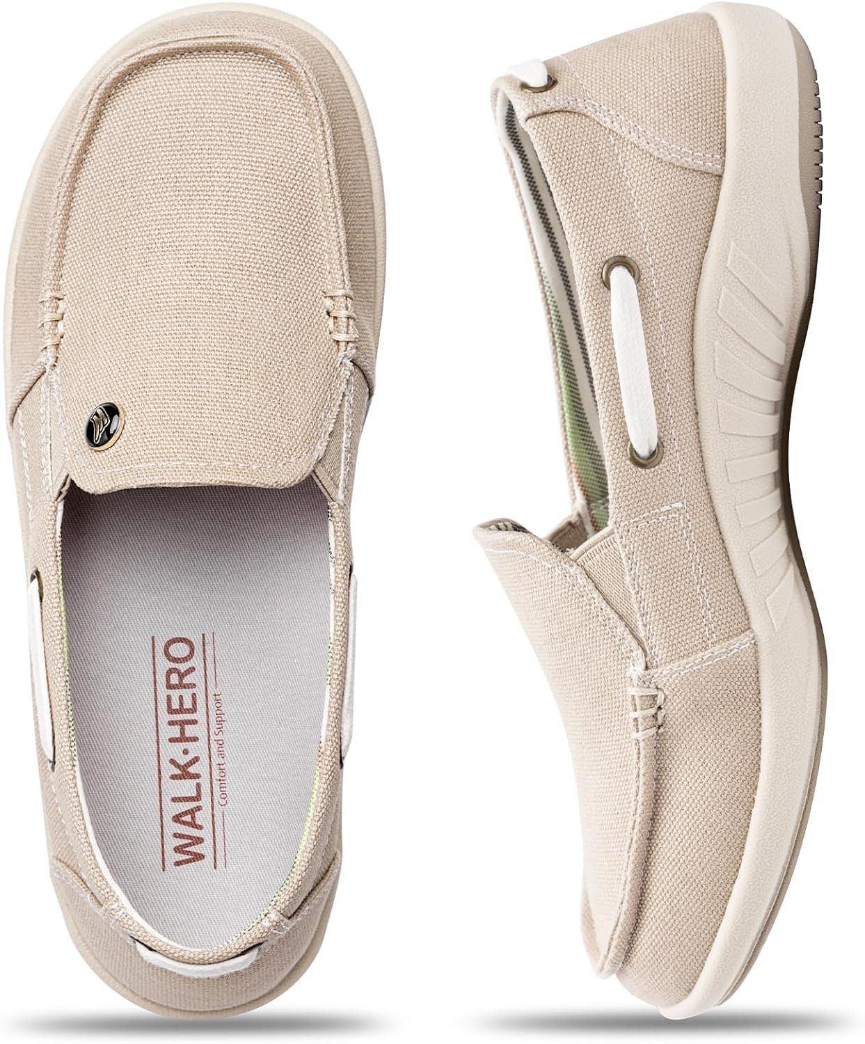 Womens Slip On Shoes – Casual Boat Loafers Shoes for Women with Arch Support – Plantar Fasciitis Canvas Sneakers for Daily Walking