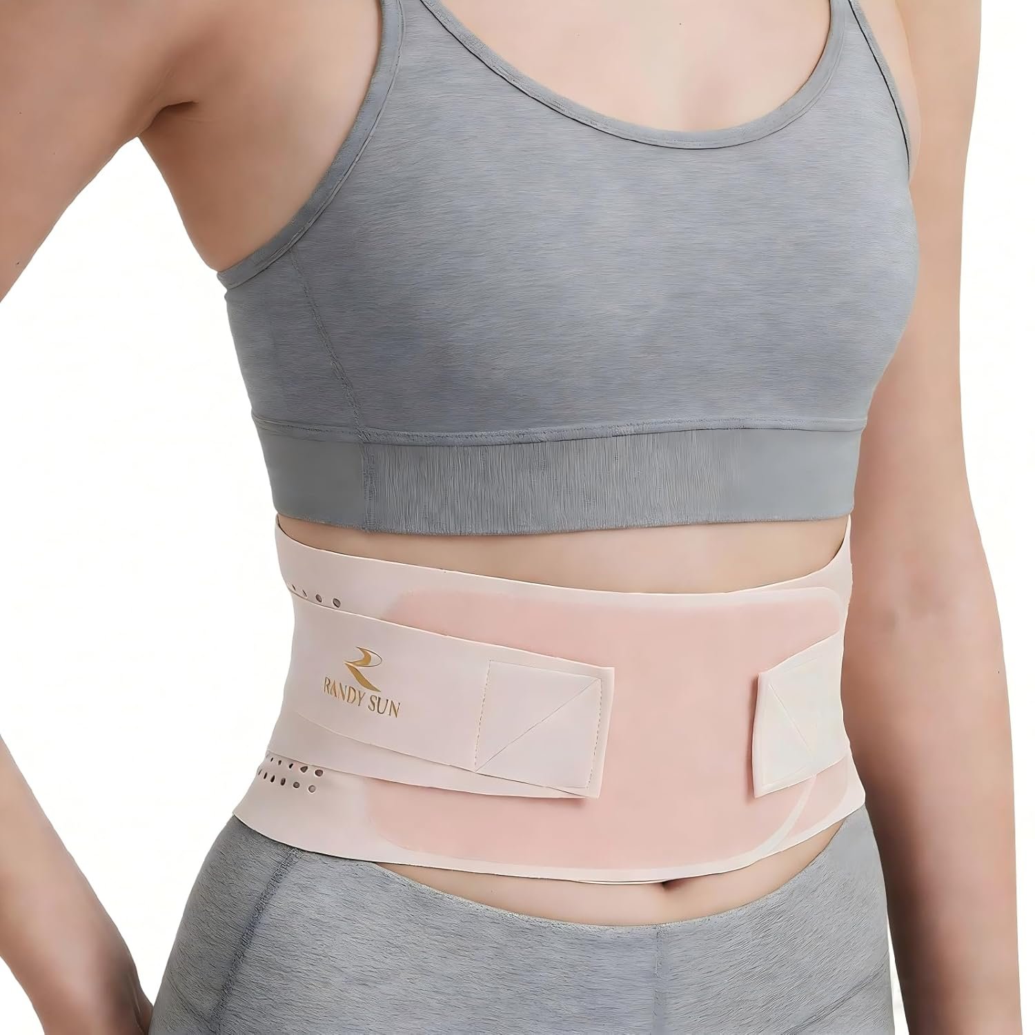 RANDY SUNThin Invisible Back Brace for Women, Adjustable Lumbar Support Belt, Breathable Posture Corrector Under Clothes for Office Desk Work, Home Office, Driving & Lower Back Pain Relief, Pink, Medium